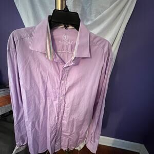 Men’s Bugatchi Uomo Lavender Spread Collar Flip Cuff Button Up Shirt Size Large